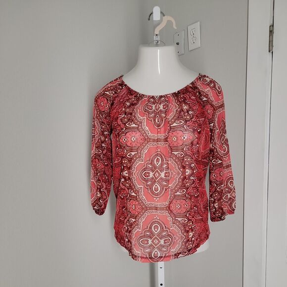 I-N-C International Concepts Classy Shirt Blouse ~ Sz M ~ Red ~ 3/4 Sleeve - Picture 2 of 4